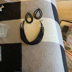 Chic Black Beaded Bracelet and Earring Set